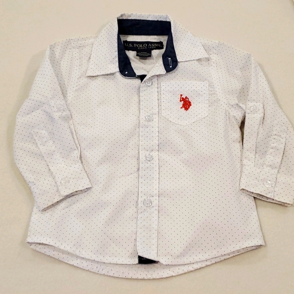 White & Blue Polkadot U.S. Polo Assn. Long Sleeve Button Down